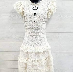 Sea New York Sz 4 Cream Lace Ruffle Cocktail Dress